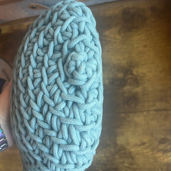 A New Day Blue Macrame/Crocheted Handbag Purse with Wood Handles - Picture 13 of 13